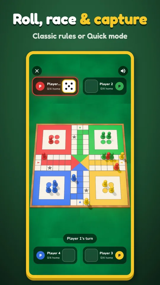 Ludo board seen from directly above.